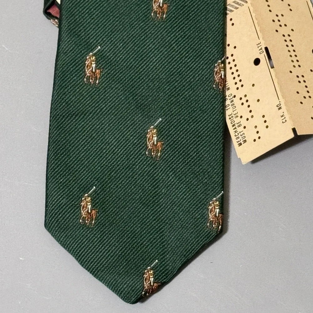Polo Ralph Lauren Tie 2.5 In Thin Vintage Green AOP Flesh Pony Embroidered Saks - Picture 7 of 9